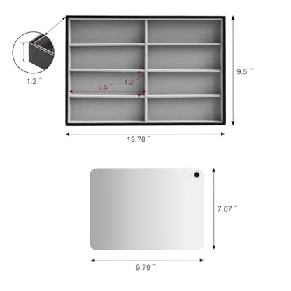 Stratalife 8 Grids Drawer Sunglasses Organizer Tray, Gray PU Velvet | Stackable Eyeglasses Storage Case with Removable Dividers, Jewelry Display Case for Necklace Bracelet, 13.78x9.5x1.2inch - color: Grey-02