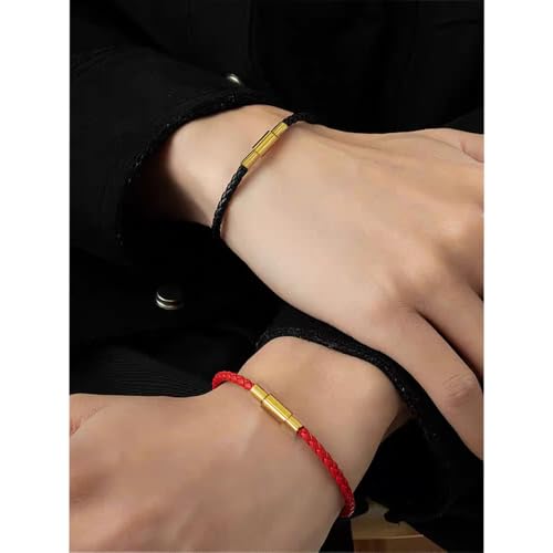 SEEDRILL Red Bracelets for Women Adjustable Charm Bracelet Braided Leather & 316L Stainless Steel with 18k Gold Plated Lucky Bracelets for Women, Red Pink Black String Bracelet Gifts for Women - color: Black