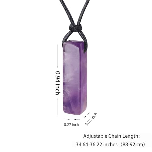 FANASY Natural Gemstone Pendant Necklace for Men Healing Crystal Pendant Adjustable Black Rope Necklace Jewelry Gifts for Women Men - color: Amethyst