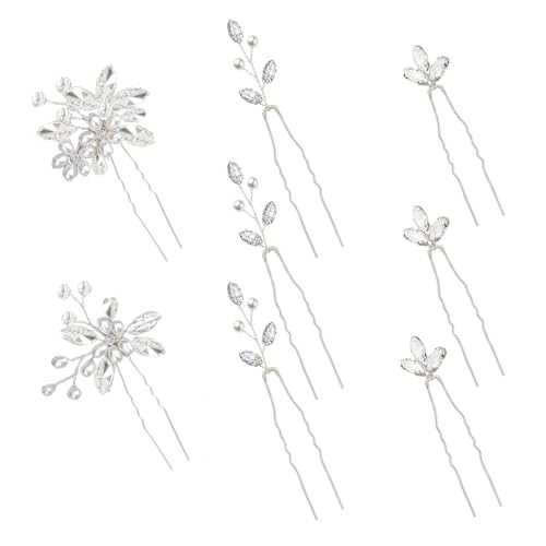8 Pieces Hair Accessories Bride Hair Pins Rhinestone Bridal Hairpiece for Women Crystal Jewelry for Bridesmaids Flower - color: B Silver