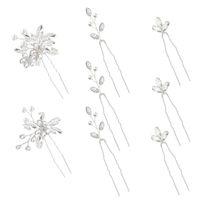 8 Pieces Hair Accessories Bride Hair Pins Rhinestone Bridal Hairpiece for Women Crystal Jewelry for Bridesmaids Flower - color: B Silver
