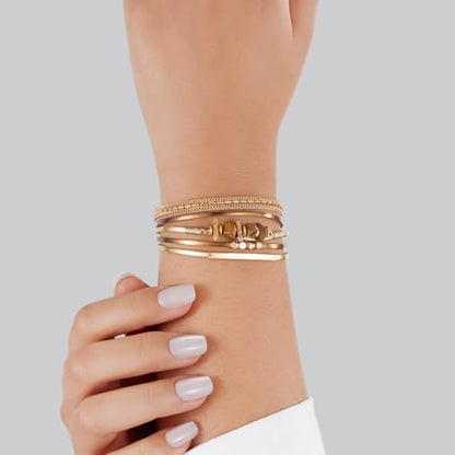 Boho Gemstone Beaded Leather Wrap Bracelets Stackable Chunky Cuff Bracelet Western Jewelry Cowboy Chic Country Concert Outfits for Women - color: Gold