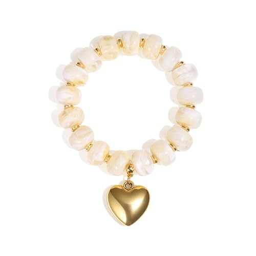 Colorful Beaded Bracelets Boho Jewelry for Women Multicolor Resin Chunky Bracelet Summer Vacation Outfits Beach Gifts - color: White-Heart