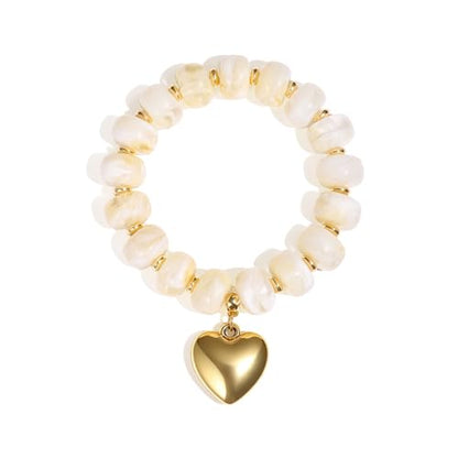 Colorful Beaded Bracelets Boho Jewelry for Women Multicolor Resin Chunky Bracelet Summer Vacation Outfits Beach Gifts - color: White-Heart