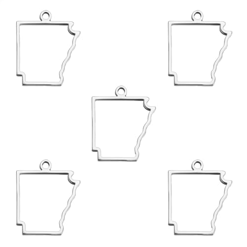 kkjoy 5Pcs Hollow Continents Maps of USA Pendant Charms for Jewelry Making and Crafting, Stainless Steel Mini Charm Craft Supplies Accessories for DIY Bracelet Necklace Earrings - color: Hollow Arkansas Map - Silver