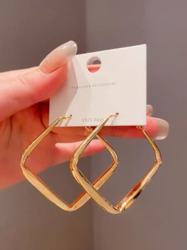 Hoop Earrings for Women, Hypoallergenic Stainless Steel Lightweight Thin Large Big Hoops Earrings Set for Women, Non Tarnish for Jewelry Gift 40MM - color: Gold Square Hoop Earrings