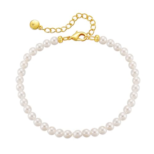 Dainty Gold Bracelets for Women, 18 Gold Plated Adjustable Evil Eye/Butterfly/Beaded/Pearl/Heart/Turquoise Handmade Bracelet for Women - style: Tiny Pearl