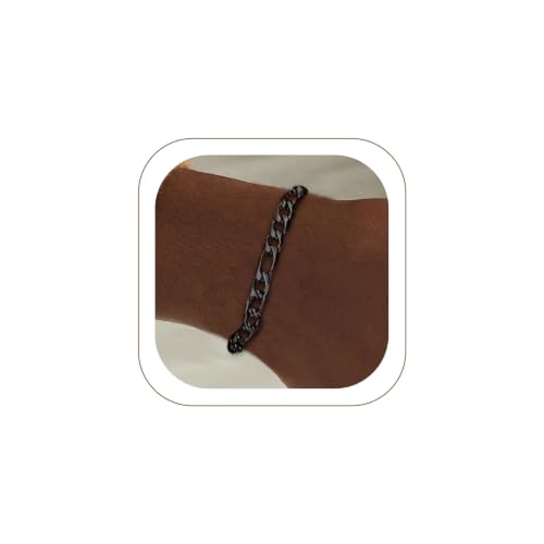 ChainsHouse Figaro Link Chain Bracelet for Men Stainless Steel Jewelry | Black/ Gold Bracelets Men, 6/9/13mm Figaro Cuabn Bracelets 7.5"/8.3", Chunky Hip Hop Wrist Hand Chain Bracelet for Gift - color: h: 6mm-black