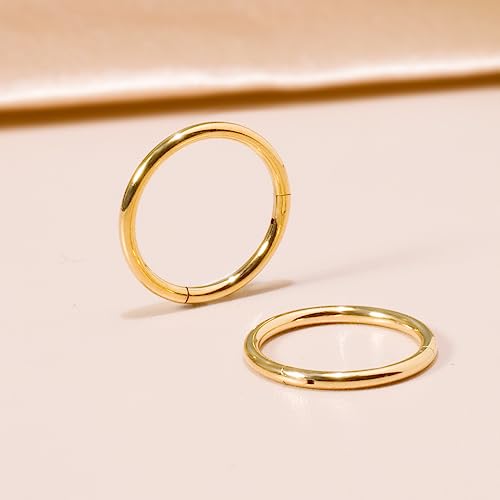 Small Gold Hoop Earrings, Lightweight 14K Gold Plated Huggie Hoop Earrings for Cartilage Helix Tragus, Hypoallergenic Earrings for Women Men, Tiny Thin Hoops Surgical Steel Endless Hoops Earrings 6-10 mm - color: 9mm Hoop Gold-18g