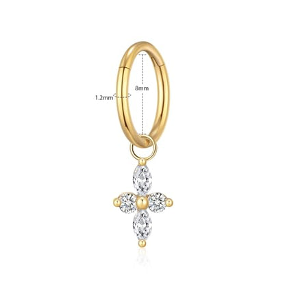 Ourania 16G Gold Stainless Steel Zircon Dangle Huggie Hoop Rook Piercing Helix Hoop Earring Tragus Hoop Cartilage Piercing for Women - color: Flower Gold 2PCS, size: 1.2*8mm 2pcs