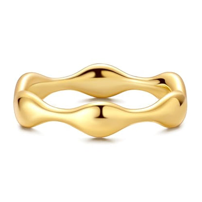 Hapour 925 Sterling Silver Ring for Women, Simple Statement Eternity Rings Modern Geometric Everyday Unique Wedding Band Stackable Rings 6-9 - color: Gold