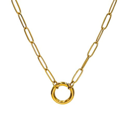 14K Gold Plated Paperclip Chain Necklace，Open Carabiner Spring Clasp for DIY Add-On Pendant Adjustable Gold Necklace for Women - color: GOLD
