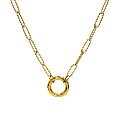 14K Gold Plated Paperclip Chain Necklace，Open Carabiner Spring Clasp for DIY Add-On Pendant Adjustable Gold Necklace for Women - color: GOLD