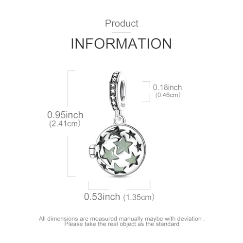 Hapour 925 Sterling Silver Charms for Bracelet Necklace Dangle Pendant Bead | Bear Charm, Elephant Zebra Cat Dream catcher Family Birthday European Jewelry Charm, For Women Mom - color: Silver Hollowed-out Star (glow-in-the-dark)
