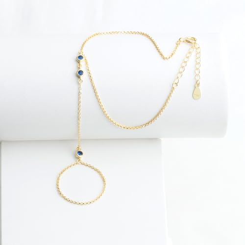 Kakikaki 925 Sterling Silver Finger Ring Bracelet Hand Chain for Women | Slave Bracelets 7" to 9" Adjustable - color: Gold, style: 3 Sapphire