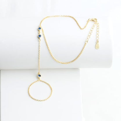 Kakikaki 925 Sterling Silver Finger Ring Bracelet Hand Chain for Women | Slave Bracelets 7" to 9" Adjustable - color: Gold, style: 3 Sapphire