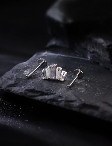16G Astm F136 Titanium Internal Thread Flat Back Earrings Nose Studs Tragus Forward Helix Conch Cartilage Lobe Earrings Stud Medusa Labret Monroe Lip Ring Piercing Jewelry For Women Men - size: 16G--Style B-Opal