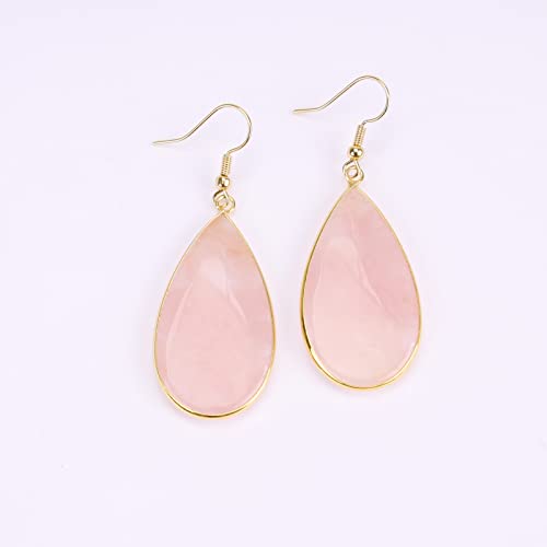 BaubleStar Natural Crystal Healing Stone Earrings Statement Teardrop Dangle Earrings for Women - color: Pink