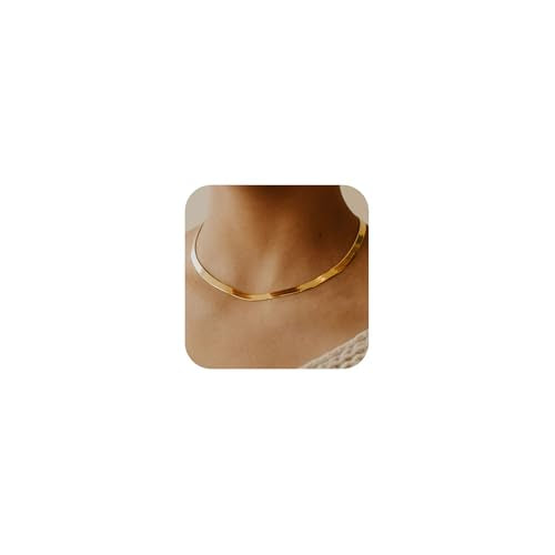 NECOCY 14K Gold Plated Necklaces for Women, Dainty Gold Herringbone Choker Necklace Thin Layered Snake Chain Jewelry for Gifts - color: 5MM 14"-GD Herringbone Necklace
