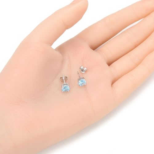 Adabele Authentic Sterling Silver Birthstone Stud Earrings 6mm 8mm Cubic Zirconia Imitation Diamond Gemstone Hypoallergenic Nickel Free Tarnish Resistant Women Fine Jewelry - color: March, size: 6mm/0.84 Carat