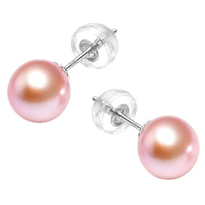 Cultured Pearl Stud Earrings for Women, Sterling Silver Hypoallergenic Gift - color: lavender, size: 10mm