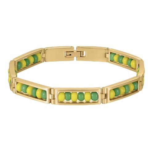 ilde de Orumila Ifa Bracelete Stainless Steel Green and Yellow Beads Babalawo Amulet Protection Orunla Bracelet - Good Luck Charm Evil Eye Protection Bracelet for Adult Men, Women unisex and kids gold tone Orumila ilde religion pulso