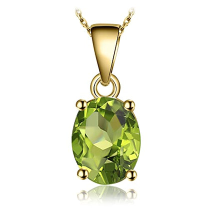 JewelryPalace Natural Gemstone Garnet Peridot Amethyst Citrine Blue Topaz Birthstone Solitaire Pendant Necklace Jewelry Set, 14k Gold Plated 925 Sterling Silver Necklaces for Women, 18 Inch Box chain - color: K-Yellow Gold Plated-Peridot