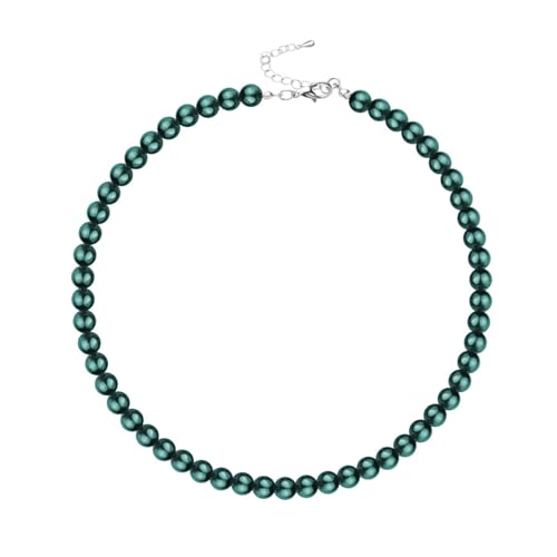 8mm Glass Pearl Necklace for Women, 16" Round Faux Pearl Strand Choker Necklace, Colorful Pearl Collar Necklace - color: Green