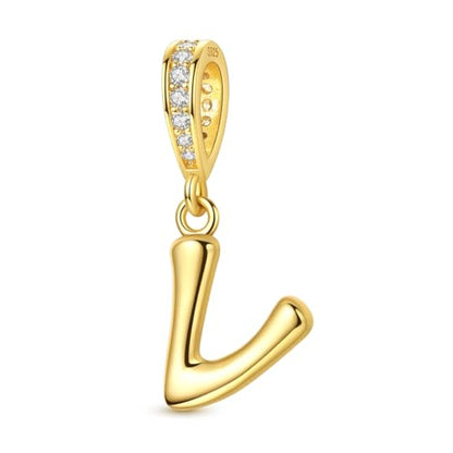 Hapour Gold Initial Letter Charms 925 Sterling Silver Alphabet Beads | 14K Gold Plated, A-Z Letter Charms, For Bracelets Necklace, Cubic Zirconia, DIY Dangle Pendant Beads, For Women Mom - color: Golden initial letter V