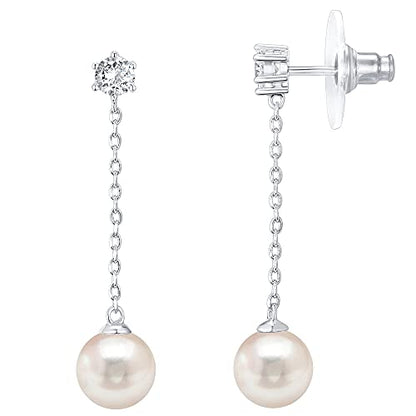 PAVOI 14K Gold Plated 925 Sterling Silver Posts Pearl Dangle Drop Earrings | Bridal Pearl Earrings for Women - style: Single Pearl