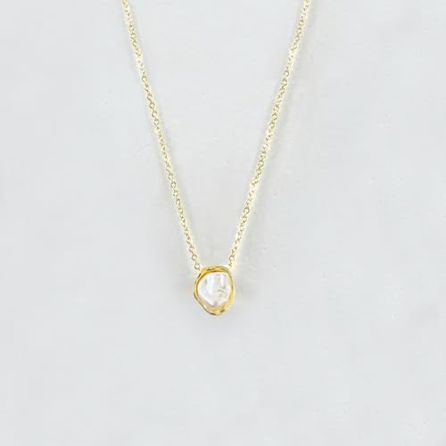 Baroque Pearl Necklaces for Women, Single Pearl Dainty Gold Necklace，Drop Pendant Necklace with Irregular Pearls Vintage Wedding Jewelry