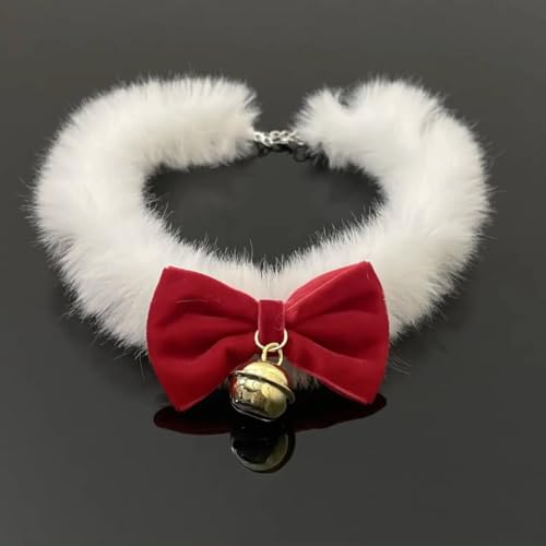CJIAYUJEW Red Bow Velvet Choker Necklace Sexy Faux Fur Collar Bowtie Long Wrap Rope Neck Chain with Gold Pendant Bell Party Neck Accessories for Women - color: A