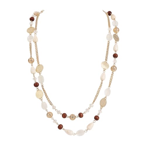 Bocar Long Necklaces for Women Trendy, Boho Layered Crystal Beaded Collar Necklaces for Women, Fashion Statement Necklaces Jewelry - color: White-G