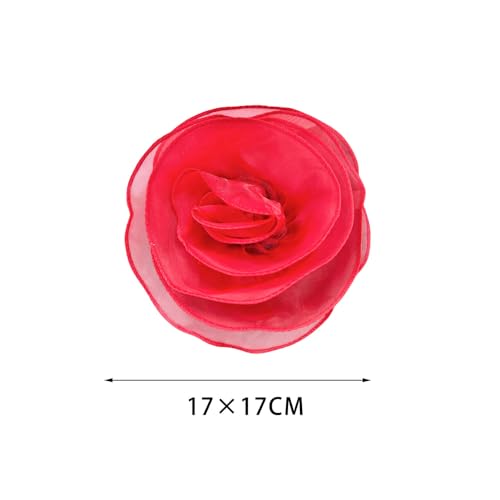 10inch Extra Large Flower Brooch Pin for Women Fashion Dainty Organza Satin Fabric Big Camellia Brooches Lapel Pins Wedding Dance Party Dress Accessories Exaggerated Jewelry Gift - color: 6 inch Red
