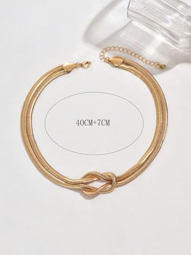 Gold Snake Chain Knot Choker for Women Double Strand Twisted Herringbone Pendant Necklace Fashion Jewelry Accessory - color: Gold Snake Chain Knot Choker