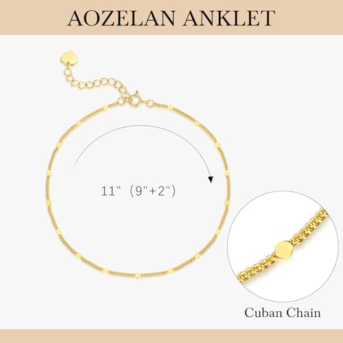 14K Gold Anklets for Women Gold Ankle Bracelets for Women | Cuban Chain with Spaced Tiny Disc Ankle Bracelets for Women Waterproof Women's Anklets 11(9+2) Inches