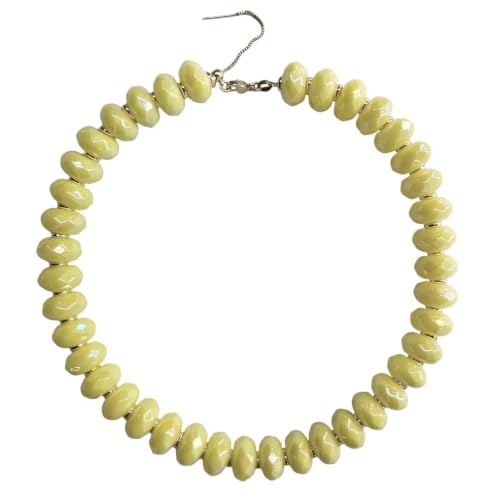 Colorful Chunky Acrylic Beaded Choker Necklaces for Women | Multicolor Faceted Beads, Sturdy Metal Chain, Adjustable Detachable, Lightweight, Summer Boho, Sparkly Statement Jewelry Gift - color: Yellow