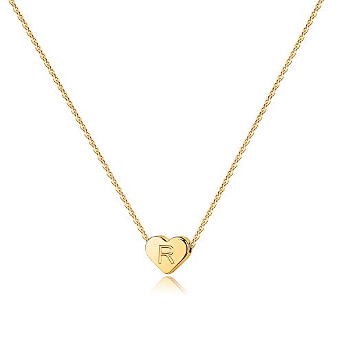 Turandoss Heart Initial Necklaces for Women Girls - 14K Gold Plated Heart Pendant Letter Alphabet Necklace Letter Initial Necklace Gifts for Girls Teens - style: R