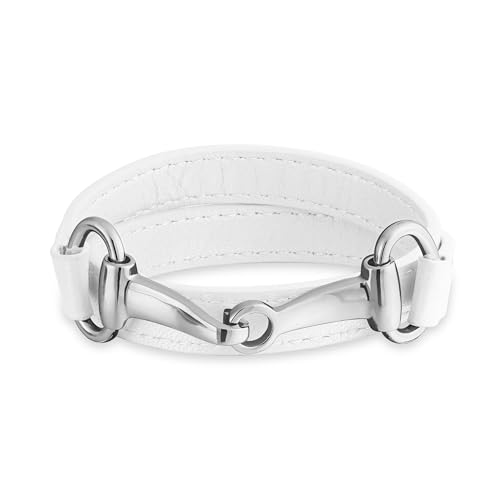 Genuine Leather Black Orange Red Equestrian Snaffle Horse Bit Wrap Bracelet - color: White