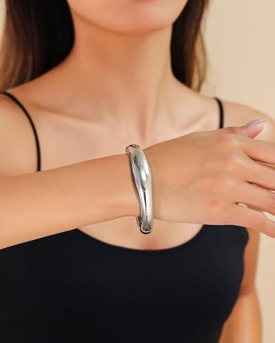 Bangle Bracelets for Women | 14K Gold Plated Trendy Wide Bracelets | Hinged Arm Cuff Bangles Chunky Bracelet for Women - color: Style L-Silver Plated Bangles