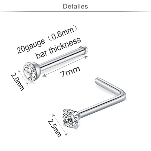 MODRSA 20g Nose Rings Hoops Nose Studs for Women Surgical Steel Hypoallergenic 20 Gauge Nostril Piercing Jewelry L Shape Crokscrew Silver Rose Gold Black Hoop Nostril Rings for Men - color: Double Hoop 20g - Black, Gold, Silver