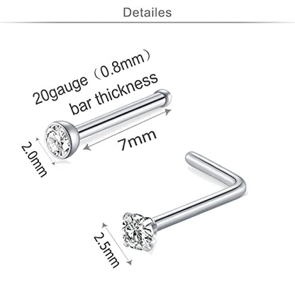 MODRSA 20g Nose Rings Hoops Nose Studs for Women Surgical Steel Hypoallergenic 20 Gauge Nostril Piercing Jewelry L Shape Crokscrew Silver Rose Gold Black Hoop Nostril Rings for Men - color: Double Hoop 20g - Black, Gold, Silver