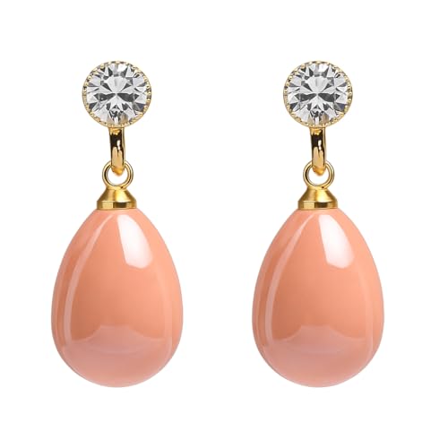 Pearl Clip on Earrings for Women - 14K Gold Silver Plated Cubic Zirconia Non Pierced Ear Clips Jewelry Gifts for Wedding Bridal Party Gifts - color: Pink-10mm