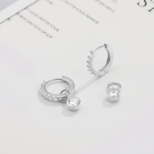 DAILY VIBES Cute Butterfly Star Cross Heart CZ Dangle Earrings for Women | 925 Sterling Silver Post, 14K Gold or Silver Plated, Mini Cubic Zirconia Dainty Drop, Cartilage Small Huggie Hoop Earrings - color: Silver Single Stone