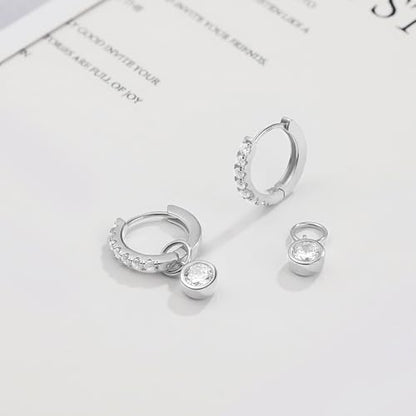DAILY VIBES Cute Butterfly Star Cross Heart CZ Dangle Earrings for Women | 925 Sterling Silver Post, 14K Gold or Silver Plated, Mini Cubic Zirconia Dainty Drop, Cartilage Small Huggie Hoop Earrings - color: Silver Single Stone