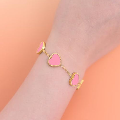 18K Gold Plated Five Heart Charm Bracelets for Women | Adjustable Love Bracelet Set Jewelry Gift-Hypoallergenic for Birthdays, Wellness & Daily Wear - color: 1#-Pink