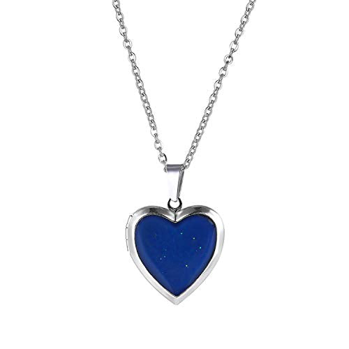 FM FM42 Temperature Sensing Color Changing Pendant Necklace with 19.29" Stainless Steel Rolo Chain - color: Heart Openable Locket
