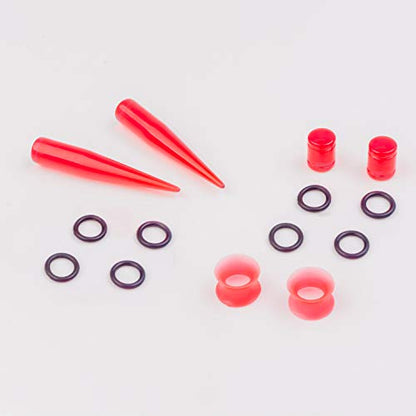 50 Pcs Ear Gauges Stretching Kit 14G-00G | Acrylic Tapers and Plugs Silicone Tunnels, Gauge Expanders Stretching Kit, Piercing Earring Jewelry for Men and Women - color: Red