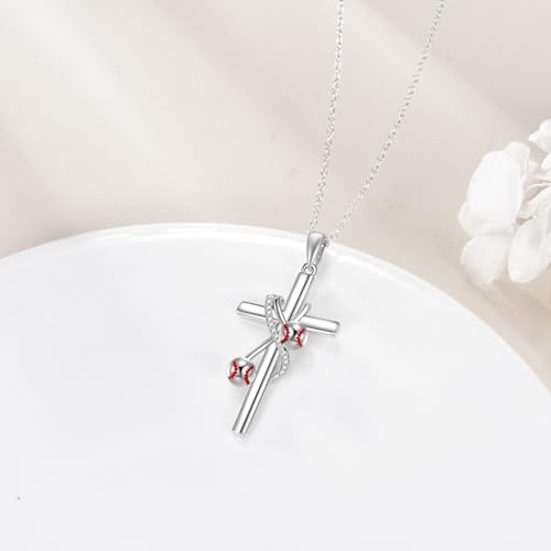 POPLYKE Cross Necklace for Women 925 Sterling Silver Cross Pendant Necklace Animal Jewelry Christmas Gifts for Women Mother Grandma - style: baseball