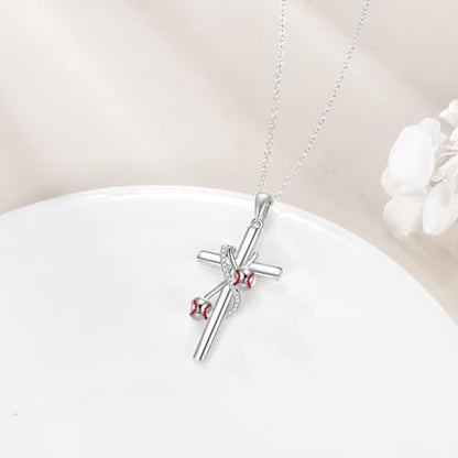 POPLYKE Cross Necklace for Women 925 Sterling Silver Cross Pendant Necklace Animal Jewelry Christmas Gifts for Women Mother Grandma - style: baseball
